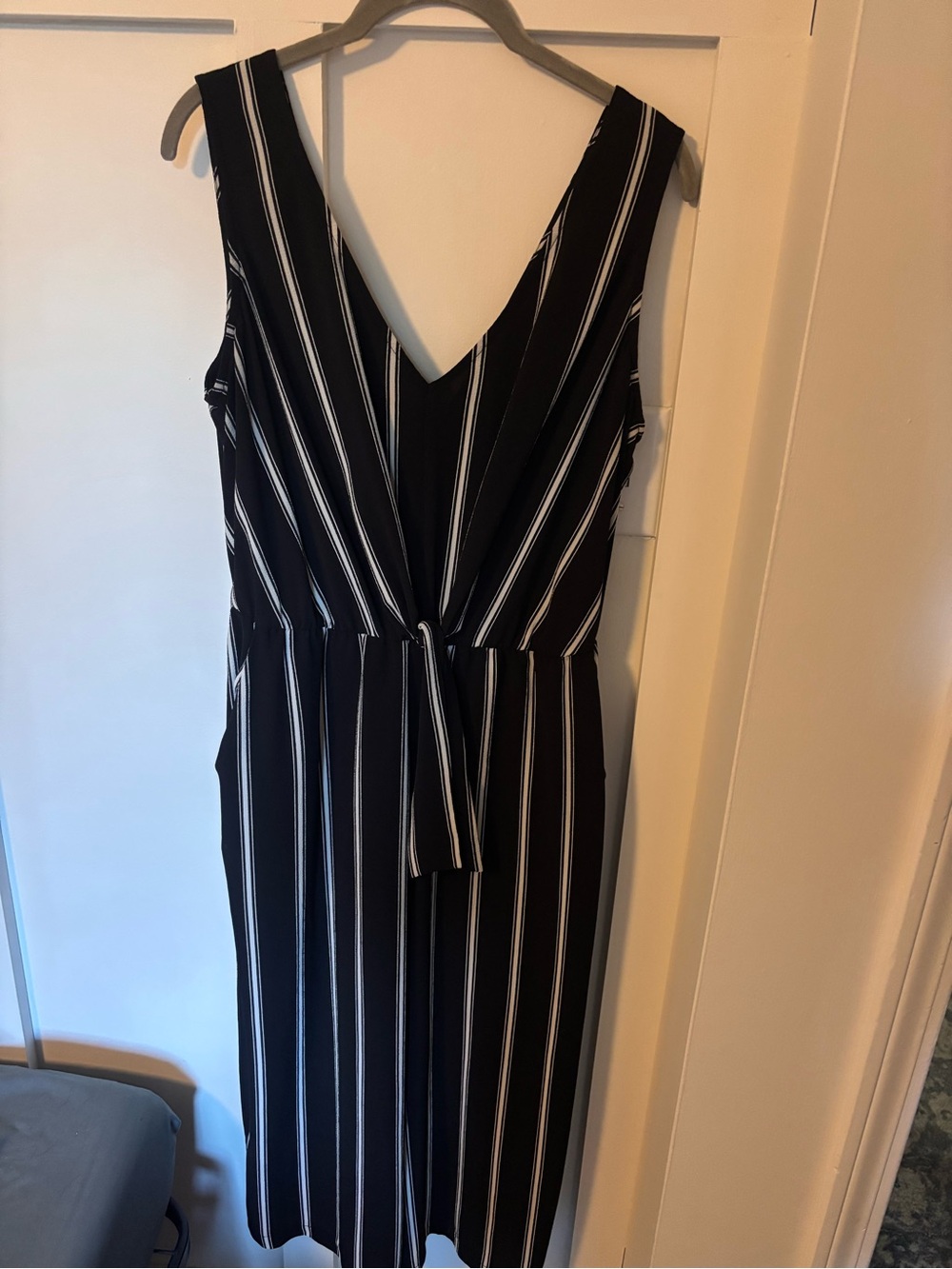 As U Wish Black and White Striped V-Neck Sleeveless Dress